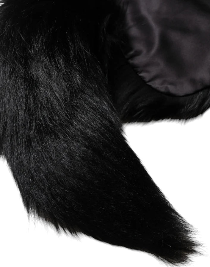 Dolce &amp; Gabbana Black Fox Fur Neck Wrap Warmer Winter Scarf