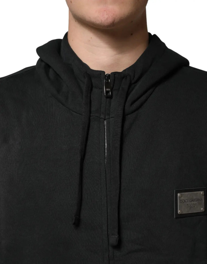 Dolce &amp; Gabbana Black Full Zip Hooded Men Sweatshirt Sweater