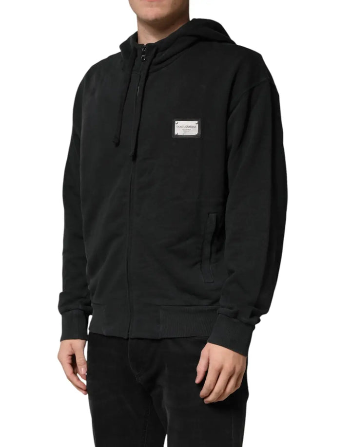 Dolce &amp; Gabbana Black Full Zip Hooded Men Sweatshirt Sweater