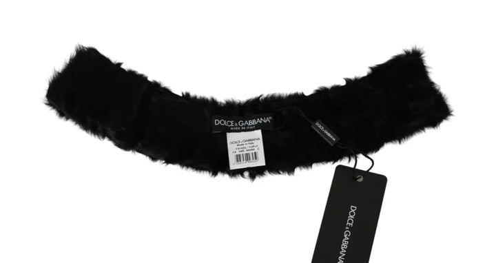 Dolce &amp; Gabbana Black Fur Neck Collar Wrap Lambskin Scarf
