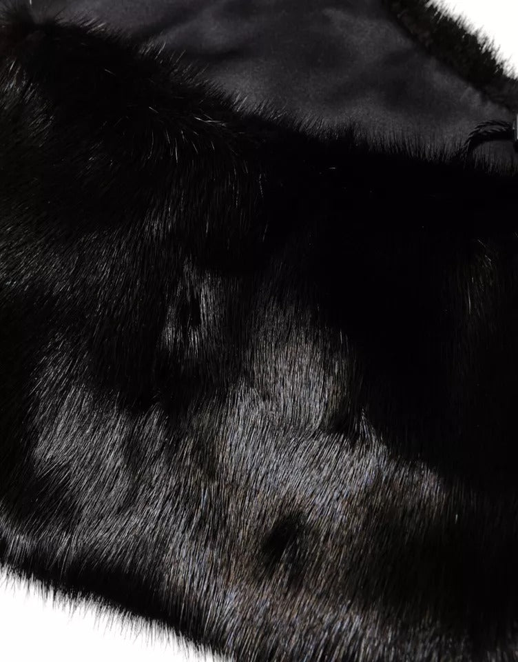 Dolce &amp; Gabbana Black Fur Shawl Neck Wrap Cover Collar Scarf