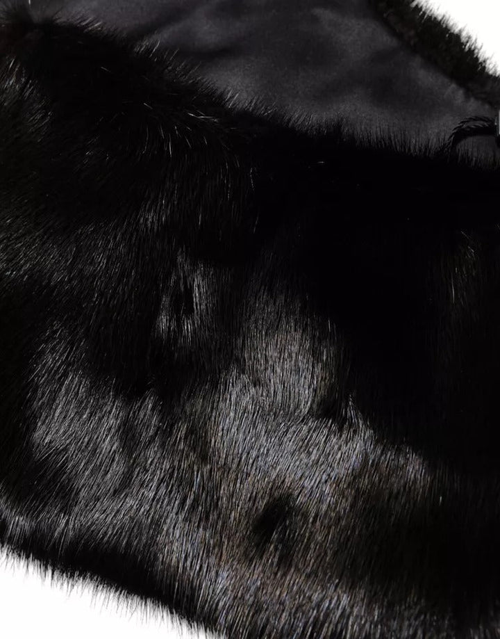 Dolce &amp; Gabbana Black Fur Shawl Neck Wrap Cover Collar Scarf