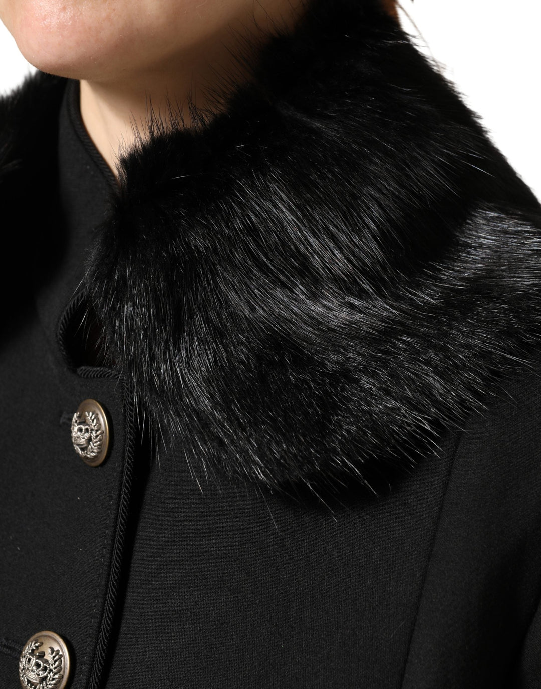 Dolce &amp; Gabbana Black Fur Shawl Neck Wrap Cover Collar Scarf