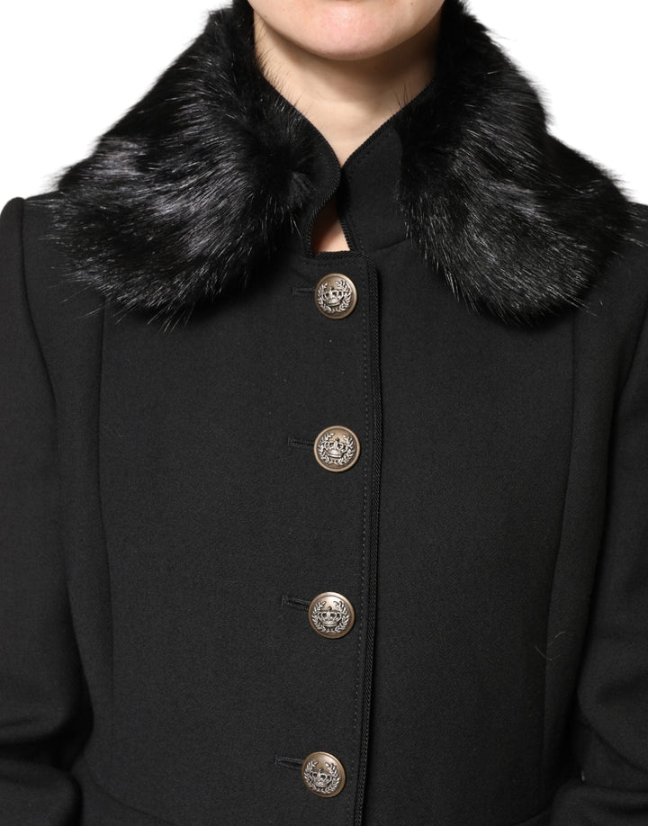 Dolce &amp; Gabbana Black Fur Shawl Neck Wrap Cover Collar Scarf