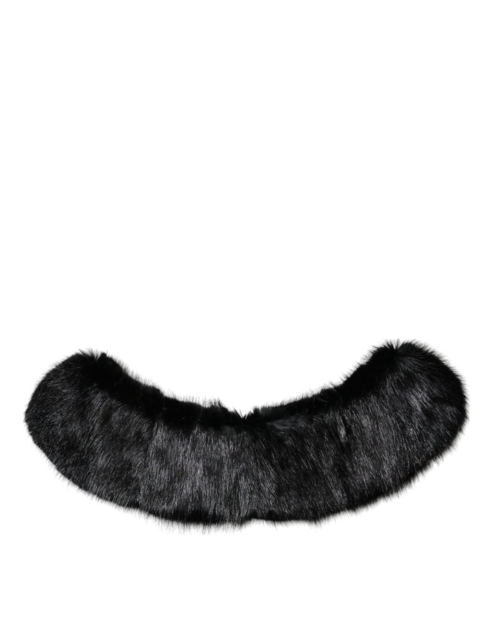 Dolce &amp; Gabbana Black Fur Shawl Neck Wrap Cover Collar Scarf