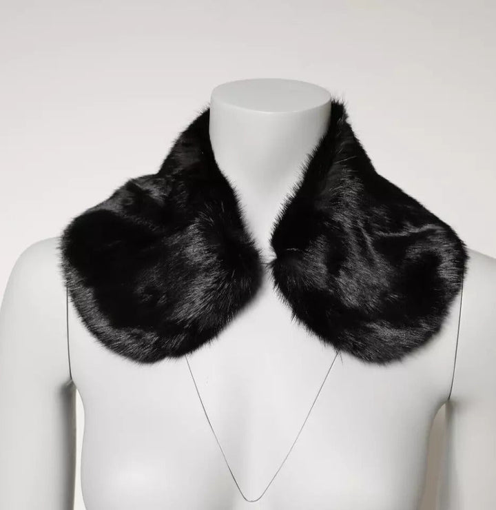 Dolce &amp; Gabbana Black Fur Shawl Neck Wrap Cover Collar Scarf