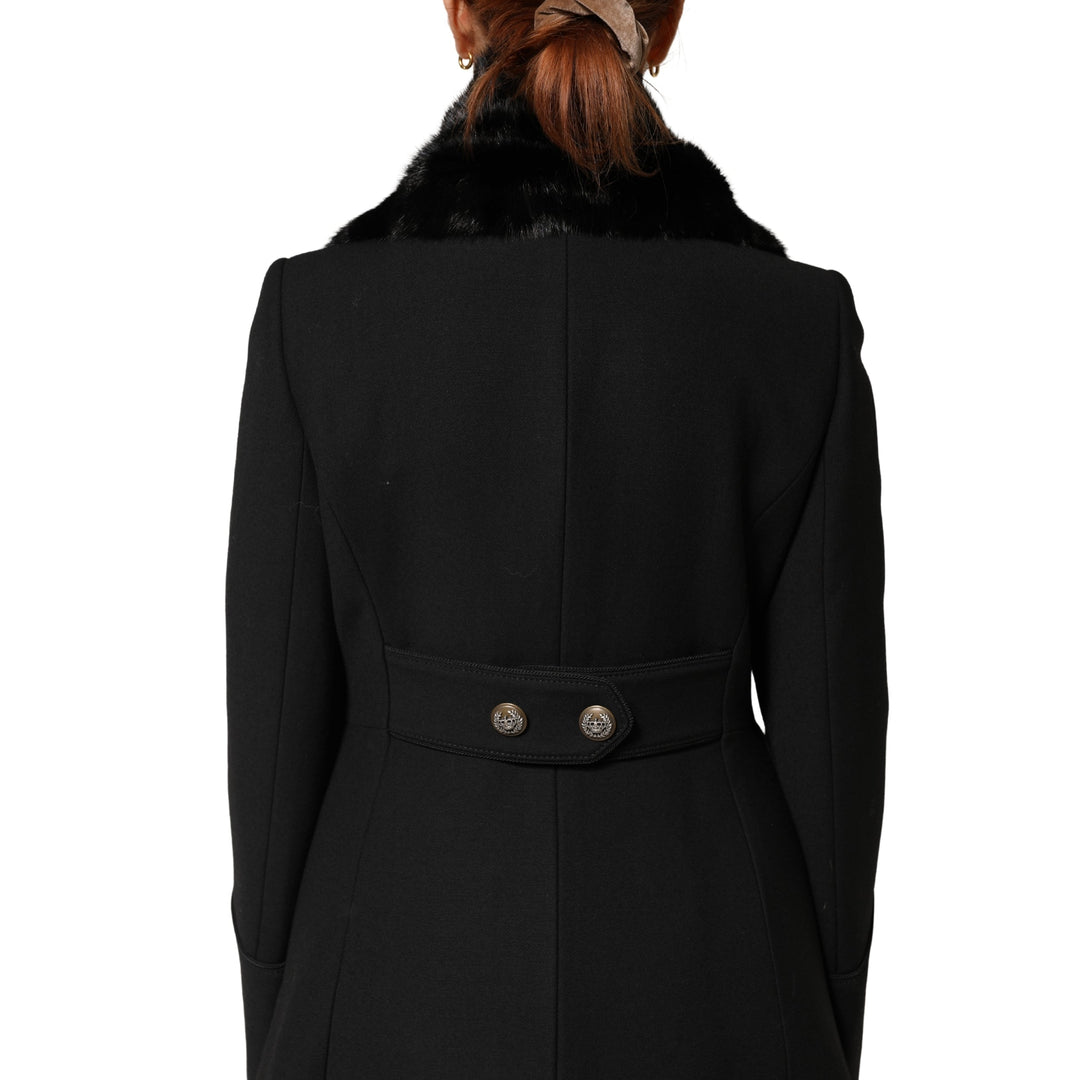 Dolce &amp; Gabbana Black Fur Shawl Neck Wrap Cover Collar Scarf