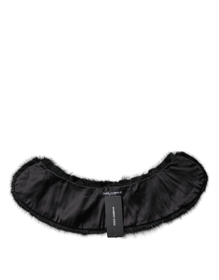 Dolce &amp; Gabbana Black Fur Shawl Neck Wrap Cover Collar Scarf