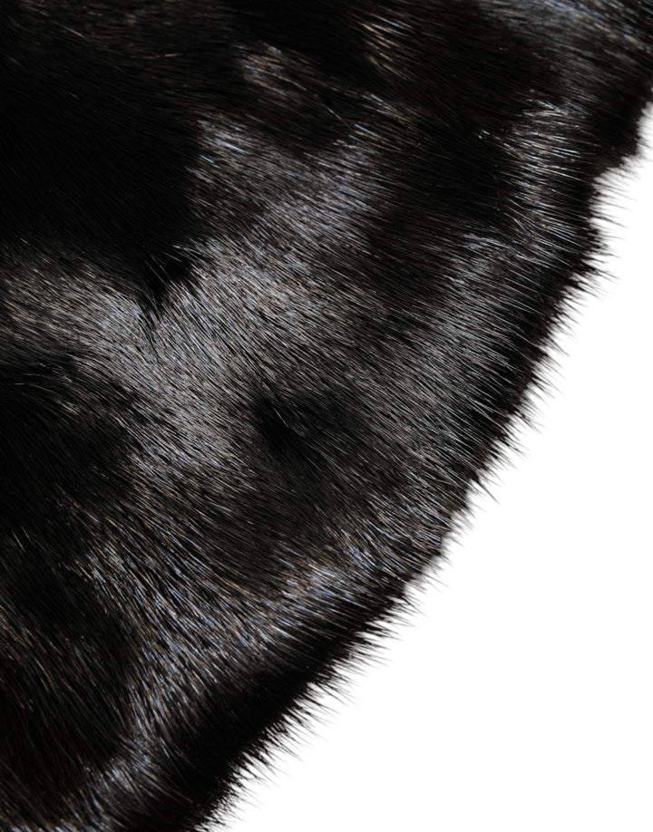 Dolce &amp; Gabbana Black Fur Shawl Neck Wrap Cover Collar Scarf