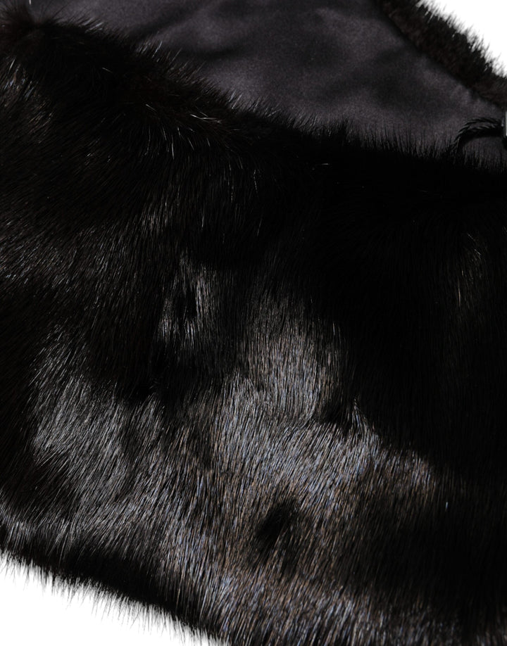 Dolce &amp; Gabbana Black Fur Shawl Neck Wrap Cover Collar Scarf
