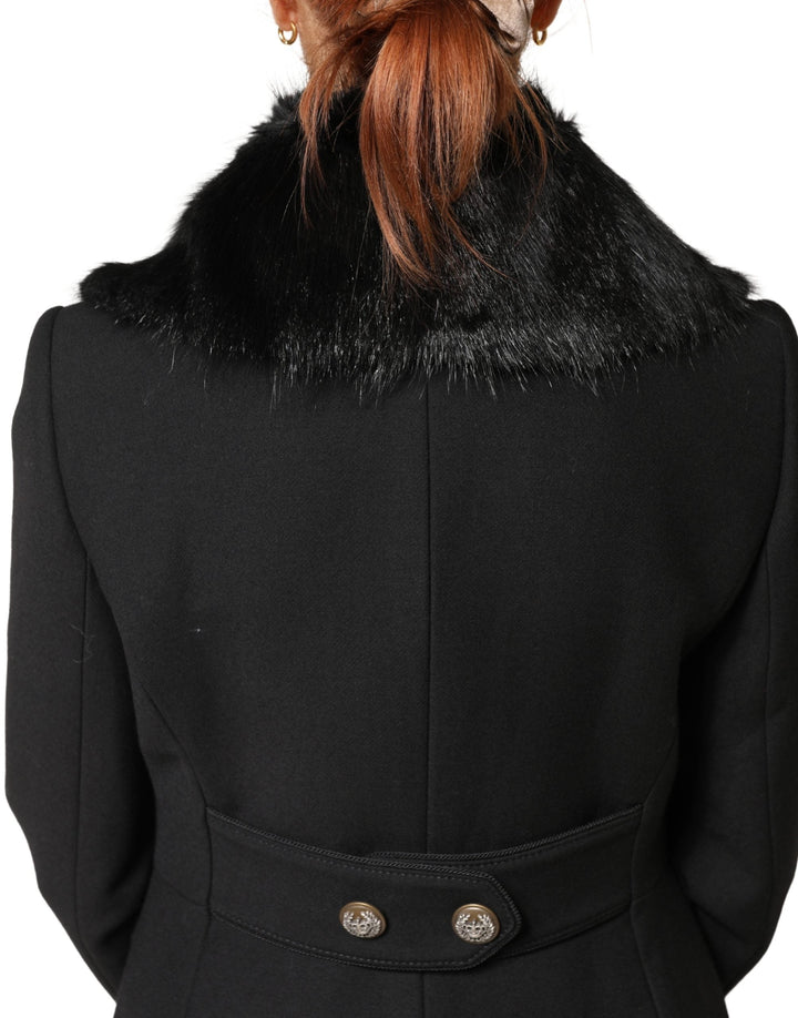 Dolce &amp; Gabbana Black Fur Shawl Neck Wrap Cover Collar Scarf