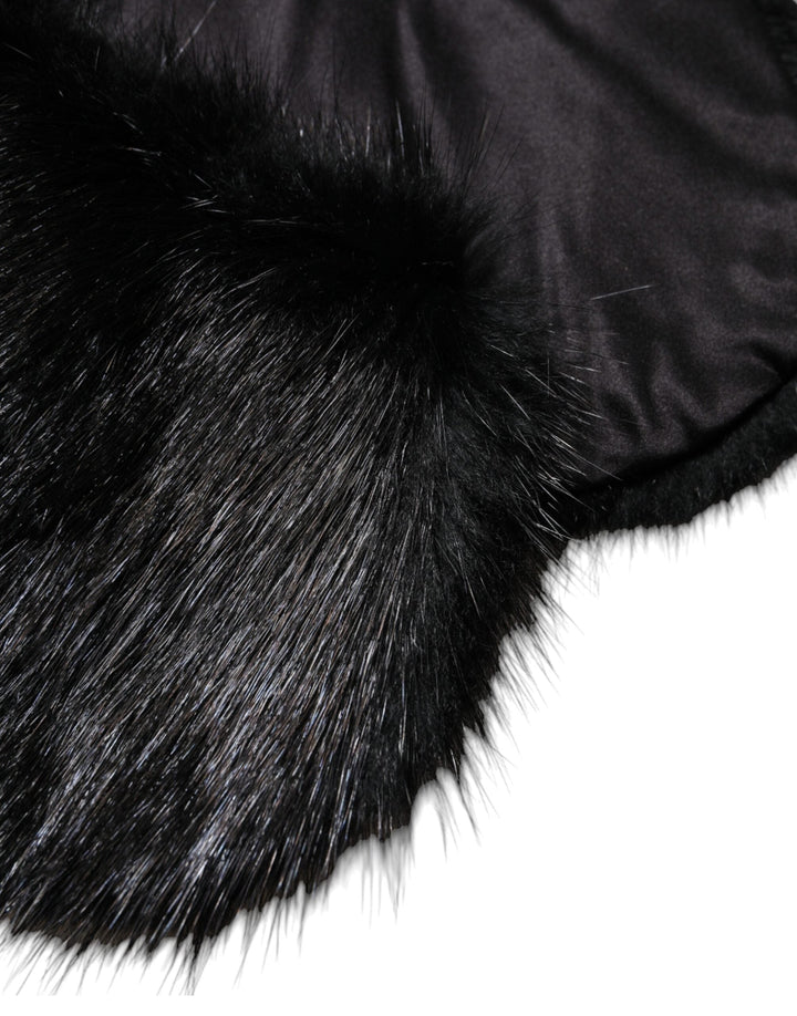 Dolce &amp; Gabbana Black Fur Shawl Neck Wrap Cover Collar Scarf