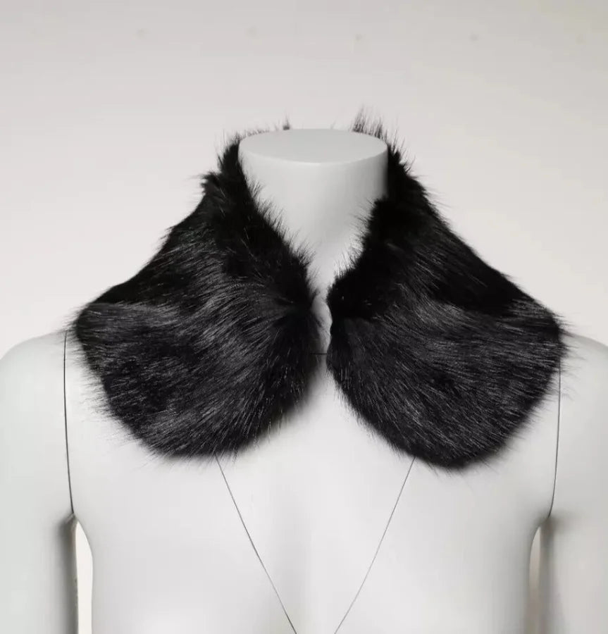 Dolce &amp; Gabbana Black Fur Shawl Neck Wrap Cover Collar Scarf