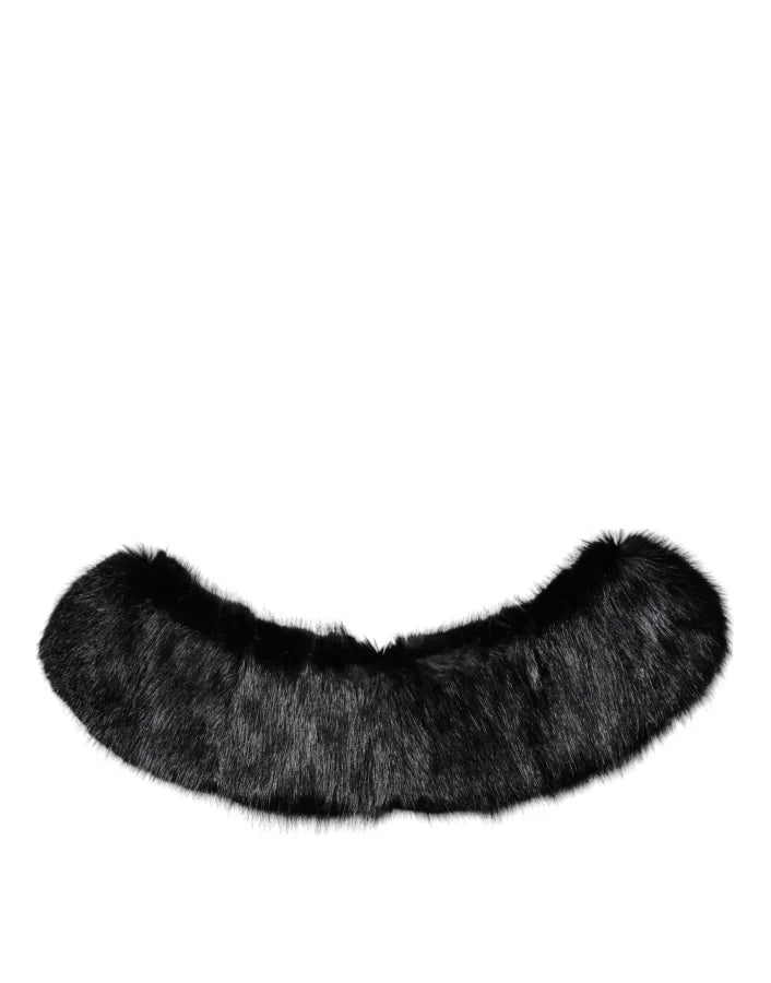 Dolce &amp; Gabbana Black Fur Shawl Neck Wrap Cover Collar Scarf