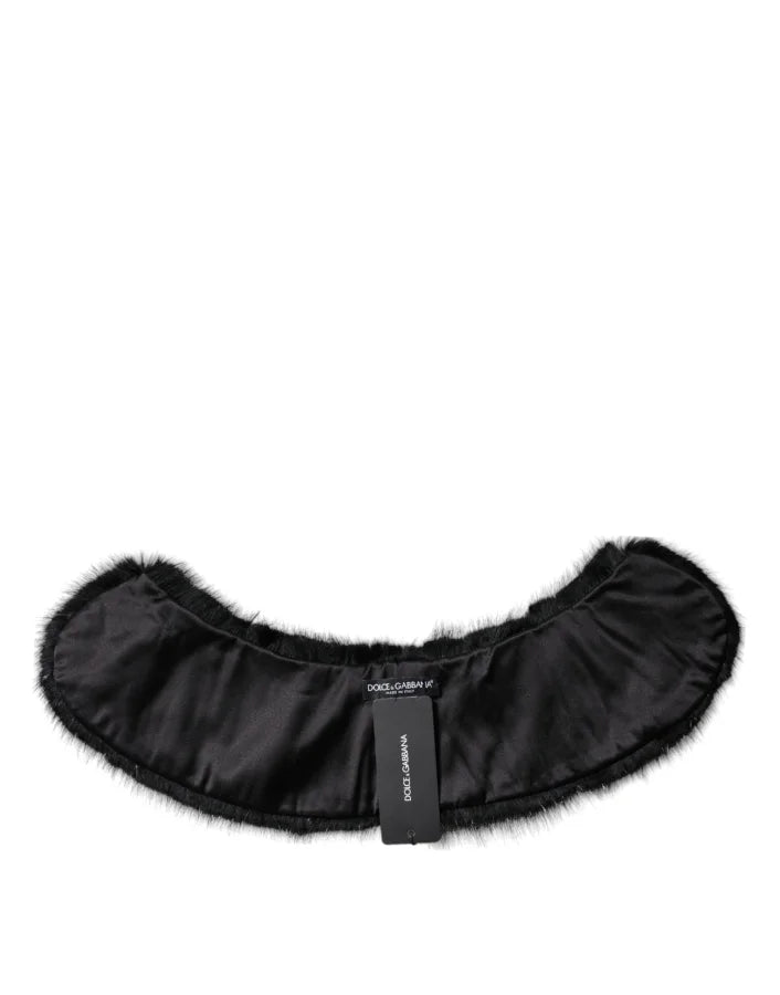 Dolce &amp; Gabbana Black Fur Shawl Neck Wrap Cover Collar Scarf