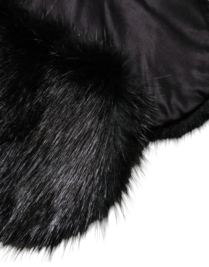 Dolce &amp; Gabbana Black Fur Shawl Neck Wrap Cover Collar Scarf