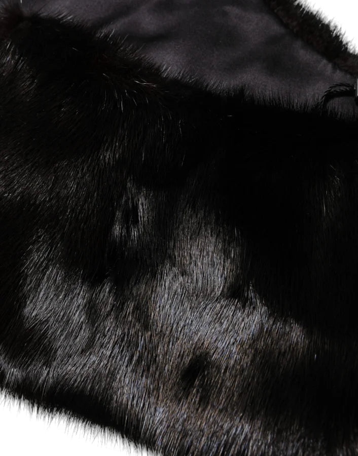 Dolce &amp; Gabbana Black Fur Shawl Neck Wrap Cover Collar Scarf
