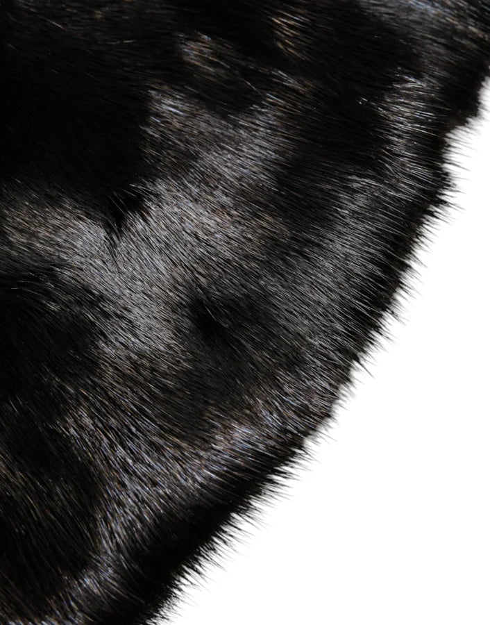 Dolce &amp; Gabbana Black Fur Shawl Neck Wrap Cover Collar Scarf