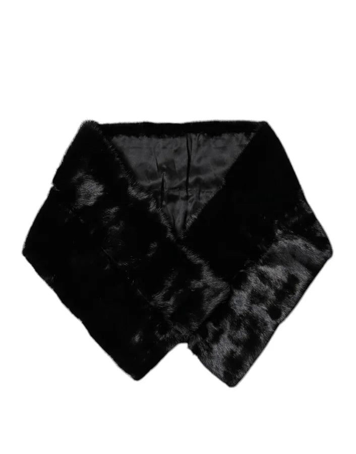 Dolce &amp; Gabbana Black Fur Shawl Neck Wrap Cover Collar Scarf