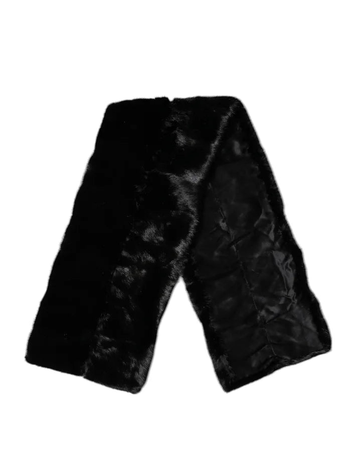 Dolce &amp; Gabbana Black Fur Shawl Neck Wrap Cover Collar Scarf