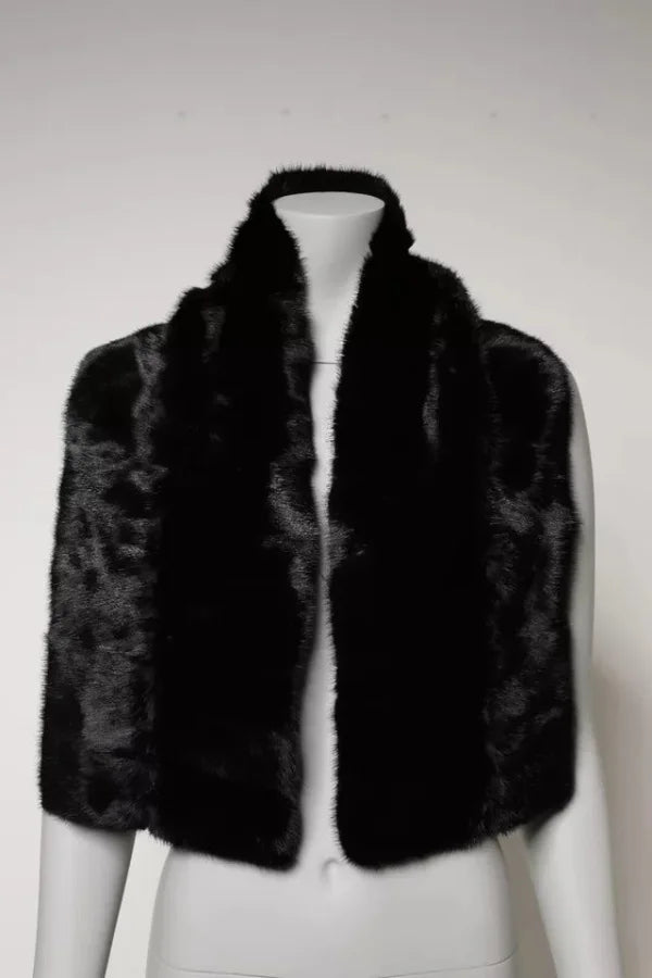Dolce &amp; Gabbana Black Fur Shawl Neck Wrap Cover Collar Scarf