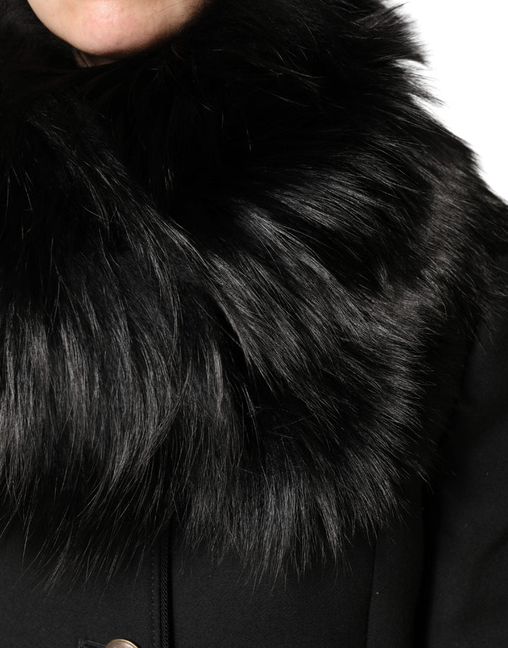 Dolce &amp; Gabbana Black Fur Shoulder Collar Wrap Shawl Scarf