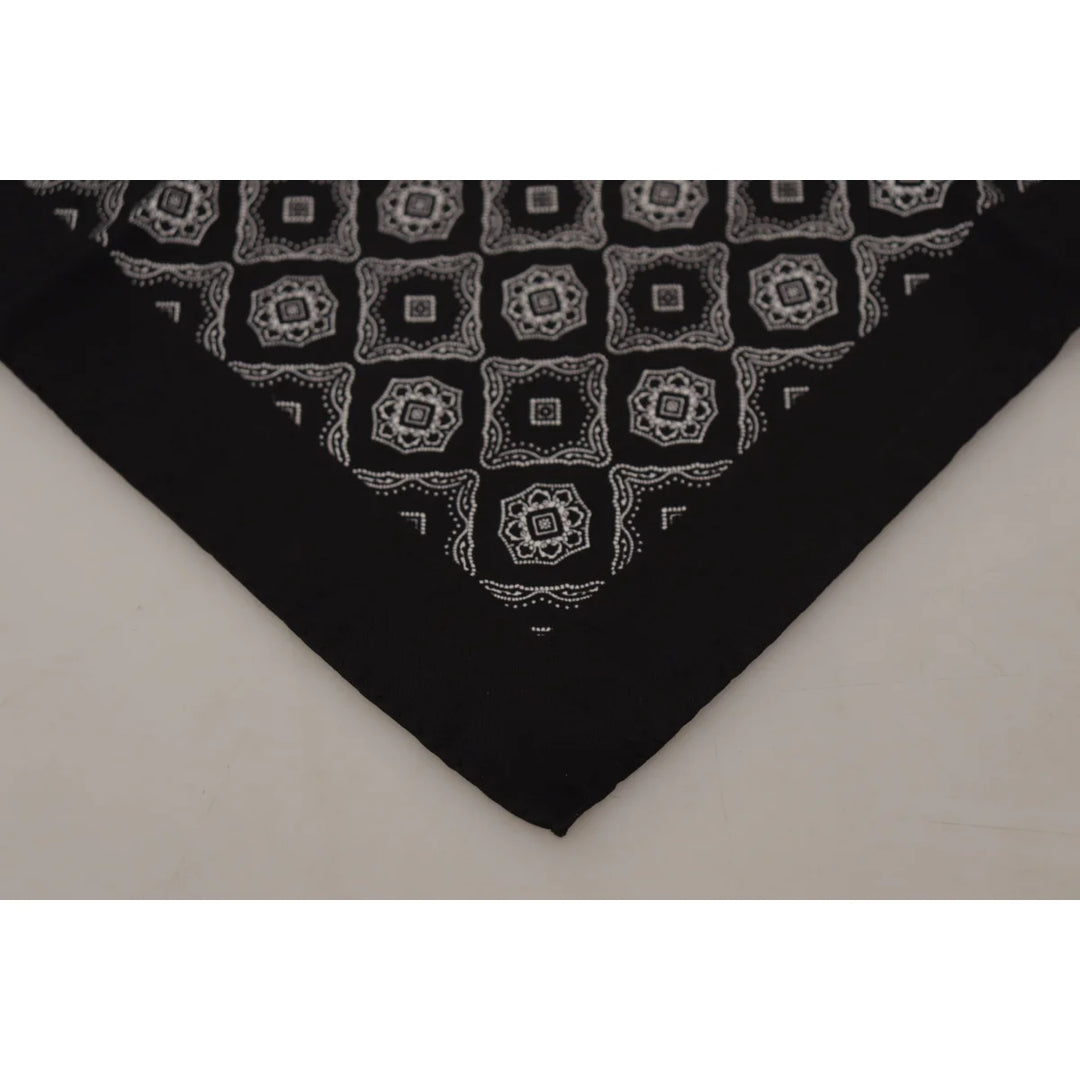 Dolce & Gabbana Black Geometric Patterned Square Handkerchief Scarf