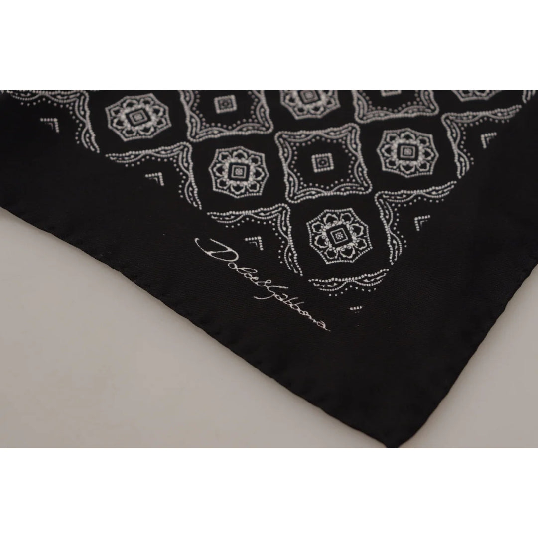 Dolce & Gabbana Black Geometric Patterned Square Handkerchief Scarf