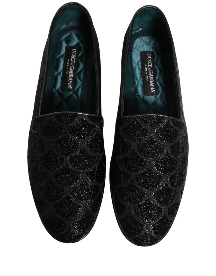 Dolce &amp; Gabbana Black Glitter Brocade Men Dress Loafers Shoes