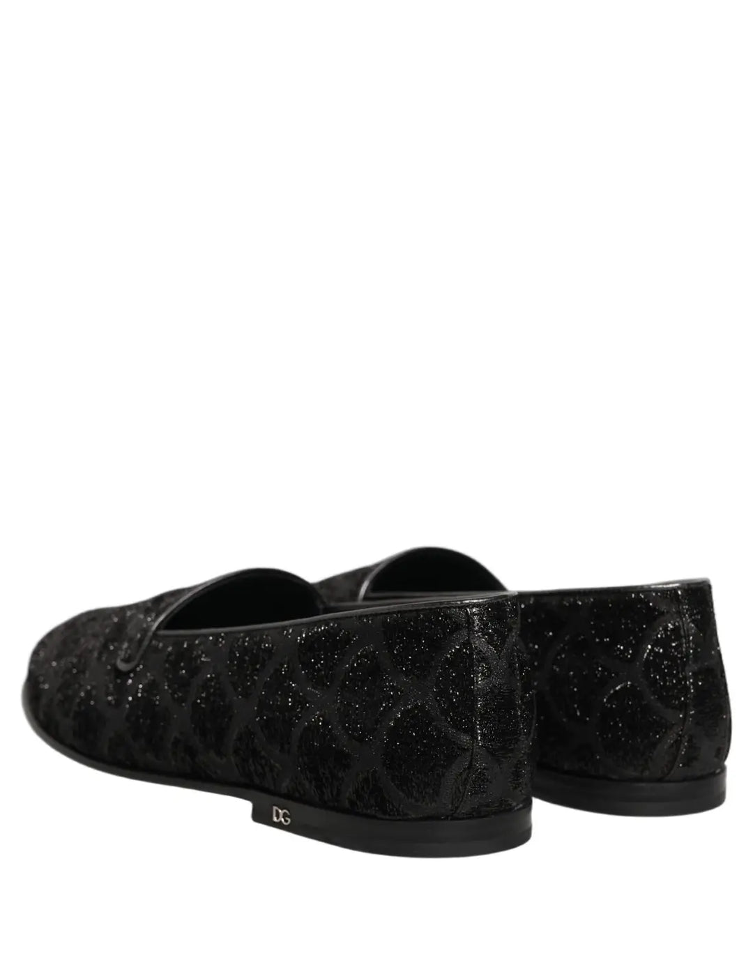 Dolce &amp; Gabbana Black Glitter Brocade Men Dress Loafers Shoes