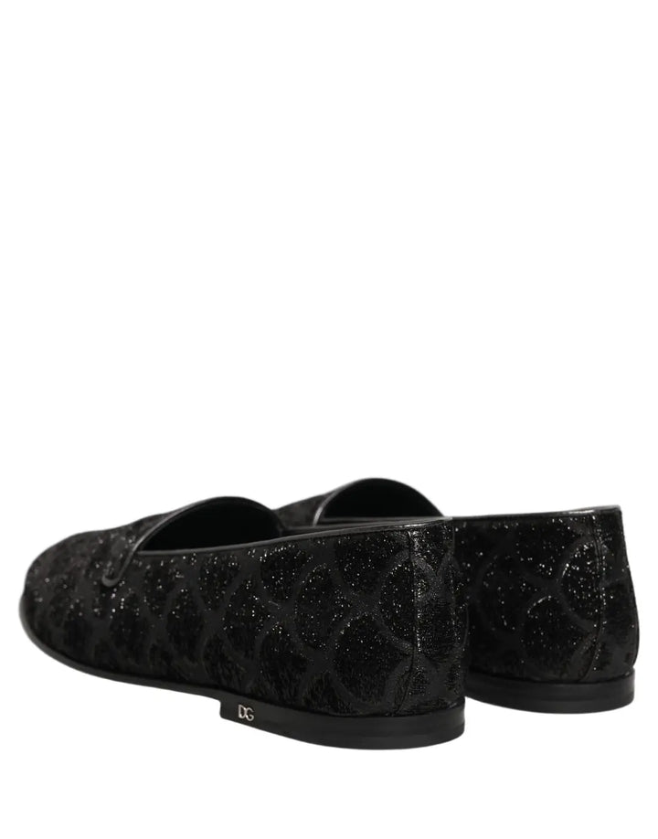 Dolce &amp; Gabbana Black Glitter Brocade Men Dress Loafers Shoes