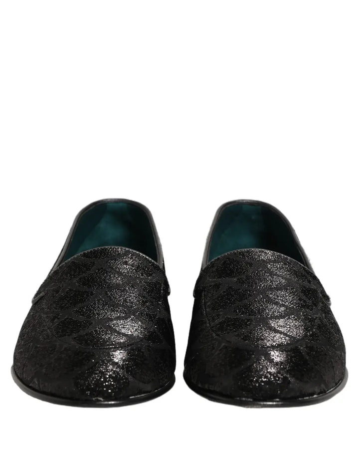 Dolce &amp; Gabbana Black Glitter Brocade Men Dress Loafers Shoes