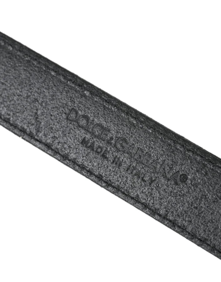 Dolce &amp; Gabbana Black Glittered Leather Silver Buckle Belt