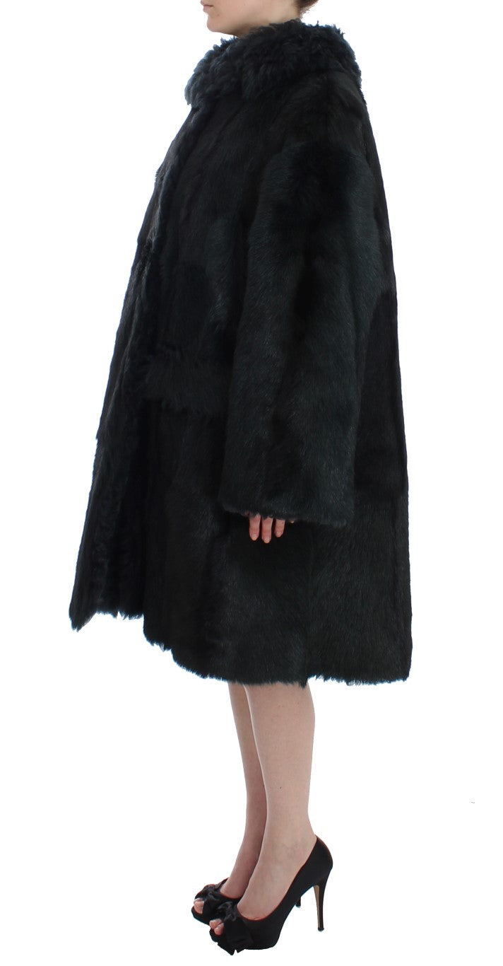 Dolce &amp; Gabbana Overcoats - Black Goat Fur Shearling Long Jacket Coat