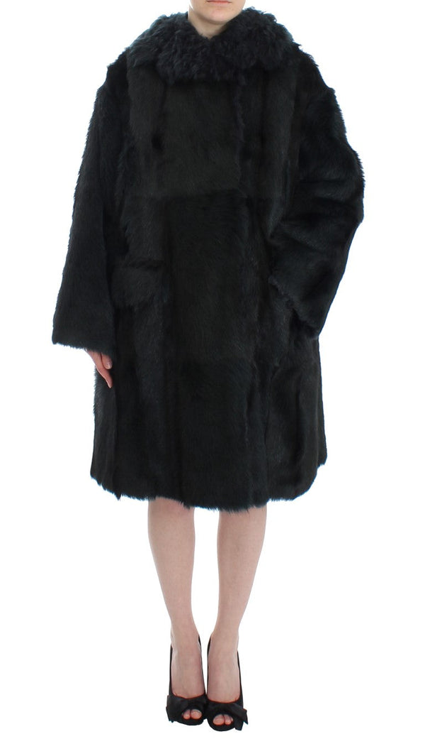 Dolce & Gabbana Overcoats - Black Goat Fur Shearling Long Jacket Coat