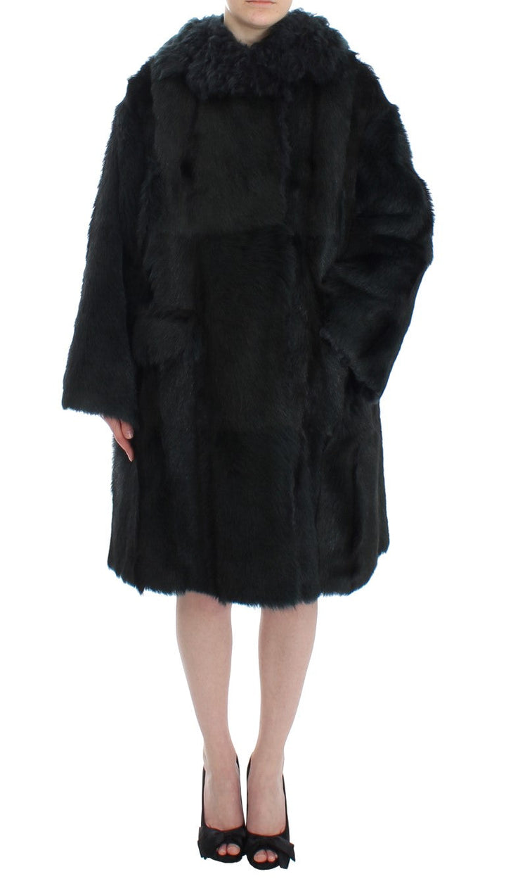Dolce &amp; Gabbana Overcoats - Black Goat Fur Shearling Long Jacket Coat