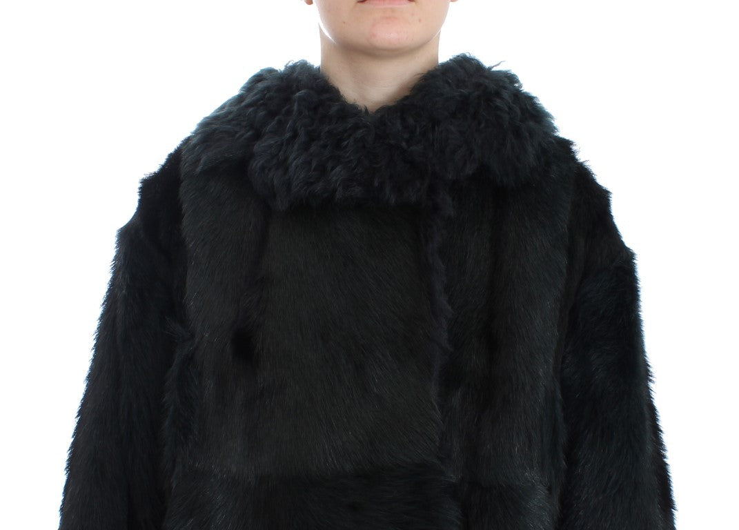 Dolce &amp; Gabbana Overcoats - Black Goat Fur Shearling Long Jacket Coat