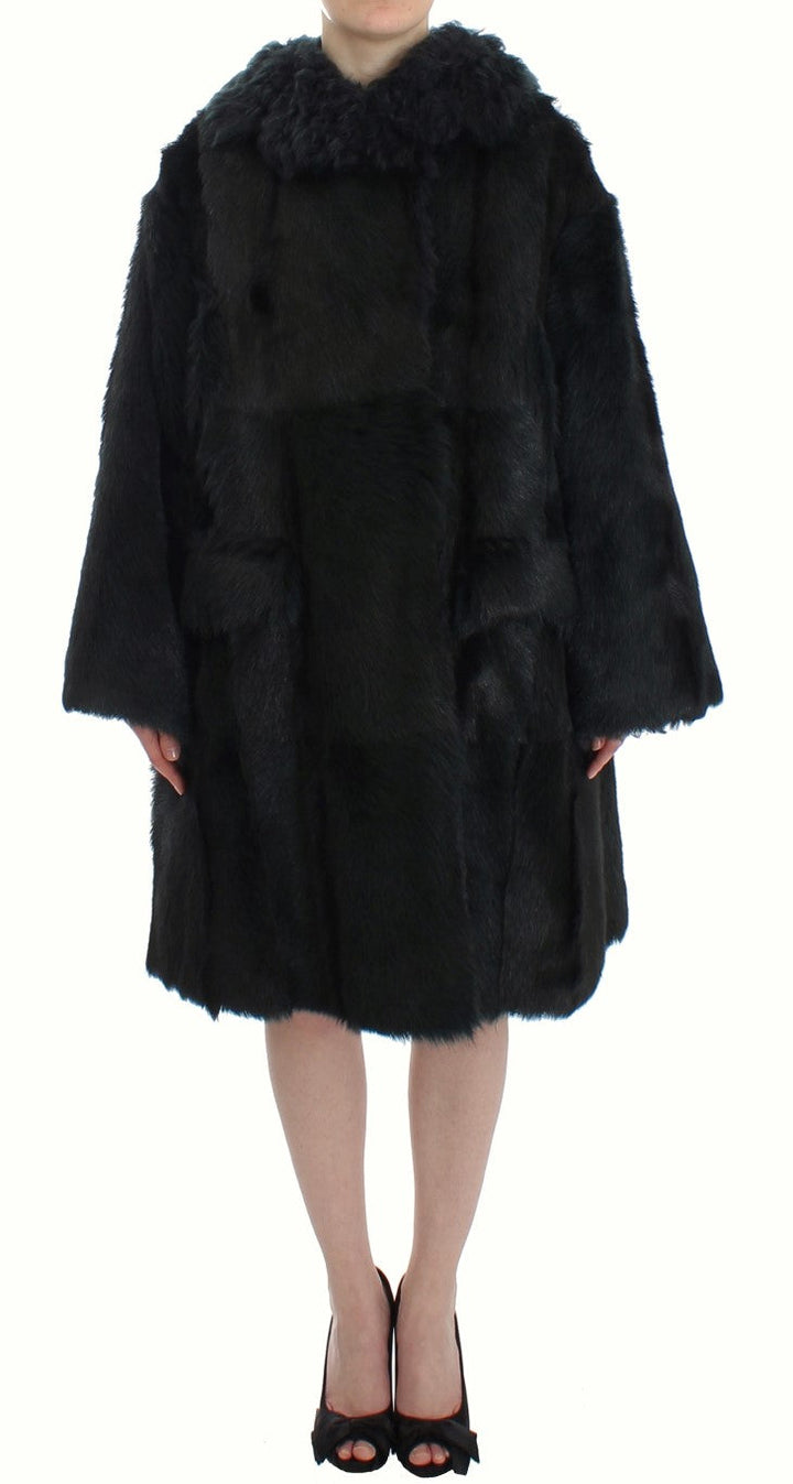 Dolce &amp; Gabbana Overcoats - Black Goat Fur Shearling Long Jacket Coat