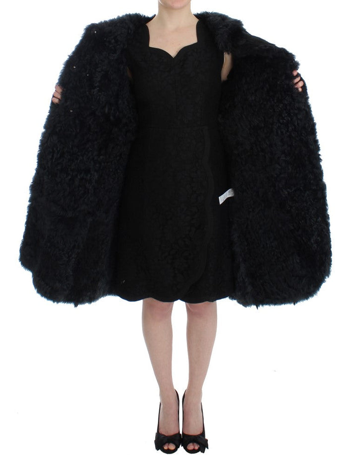 Dolce &amp; Gabbana Overcoats - Black Goat Fur Shearling Long Jacket Coat
