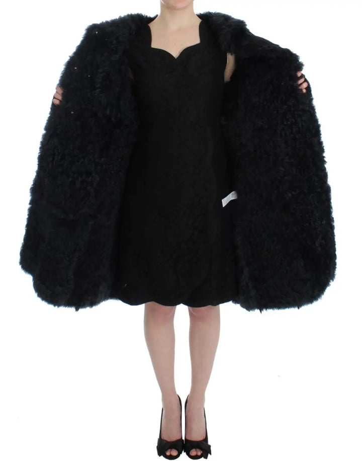 Dolce &amp; Gabbana Black Goat Fur Shearling Long Jacket Coat