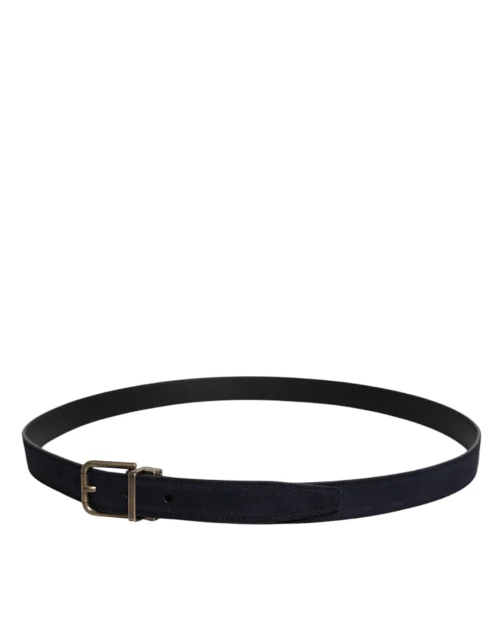 Dolce &amp; Gabbana Black Goat Leather Metal Buckle Classic Belt