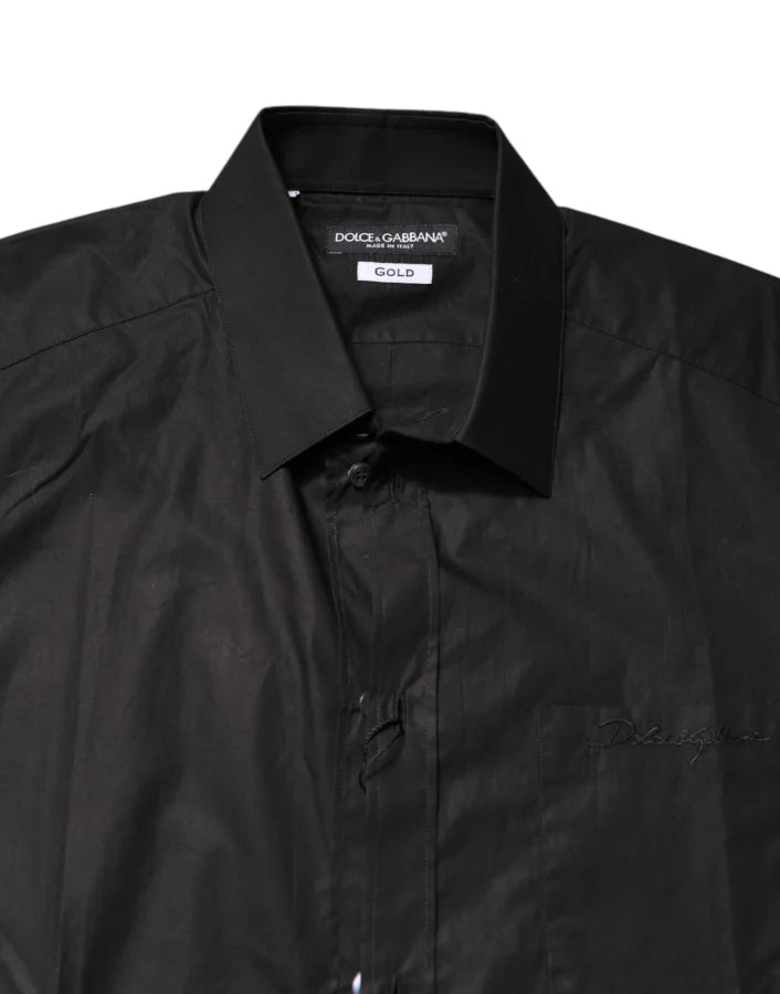 Dolce & Gabbana Black GOLD Cotton Collared Formal Dress Shirt