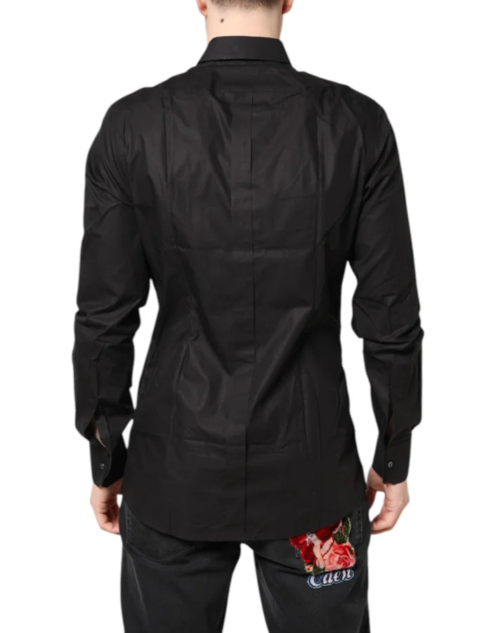 Dolce & Gabbana Black GOLD Cotton Collared Formal Dress Shirt
