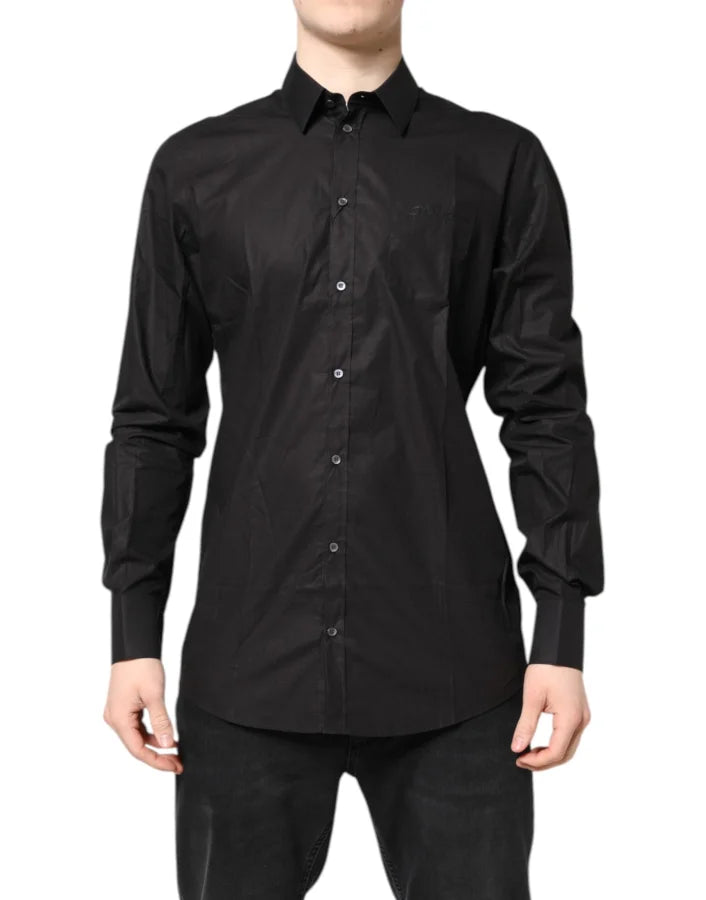 Dolce & Gabbana Black GOLD Cotton Collared Formal Dress Shirt