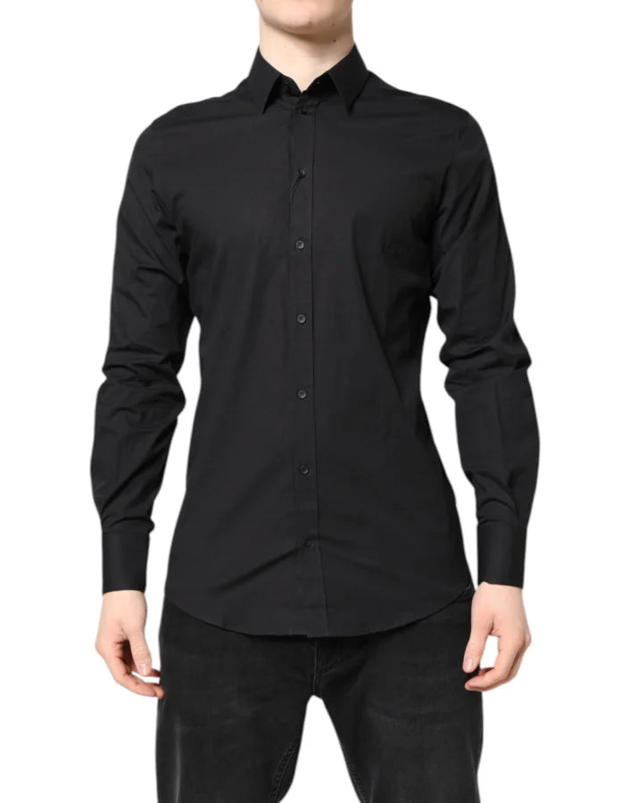 Dolce &amp; Gabbana Black GOLD Cotton Dress Formal Shirt