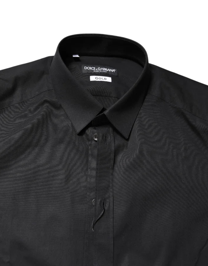 Dolce &amp; Gabbana Black GOLD Cotton Long Sleeves Dress Shirt