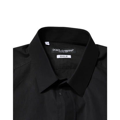 Dolce and Gabbana Black Gold Cotton Men’s Long Sleeve Dress Shirt &