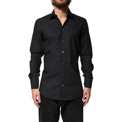 Dolce and Gabbana Black Gold Cotton Men’s Long Sleeve Dress Shirt &