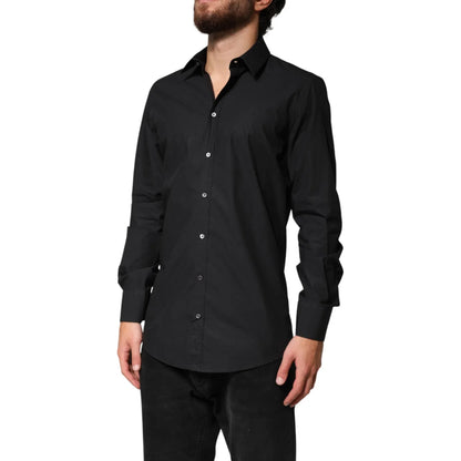 Dolce and Gabbana Black Gold Cotton Men’s Long Sleeve Dress Shirt &