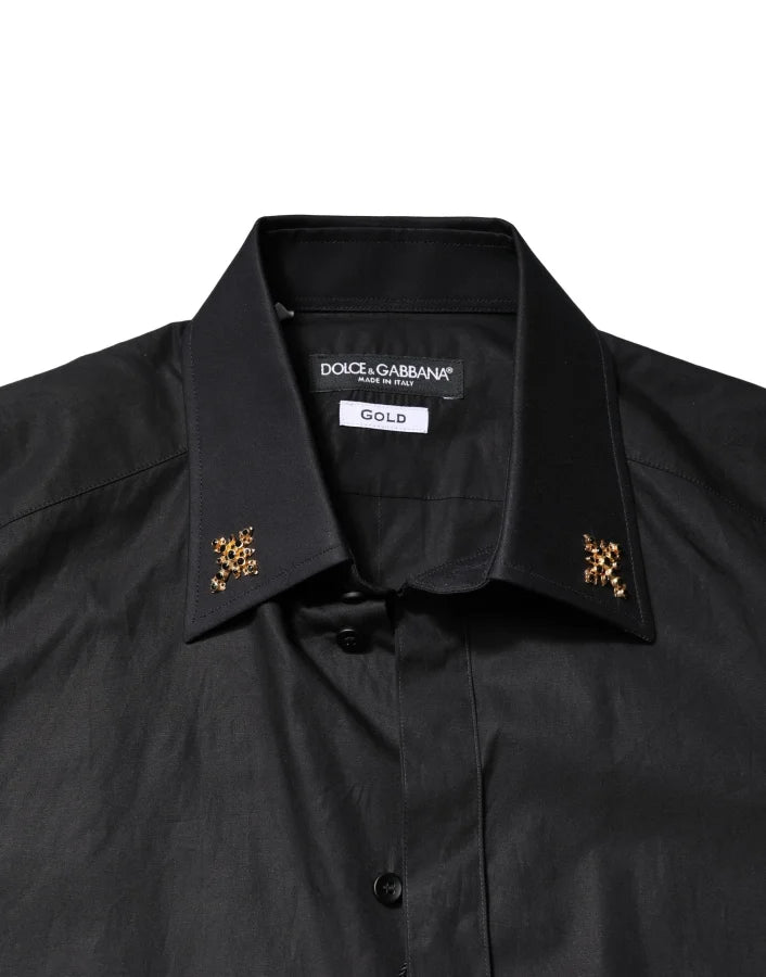 Dolce &amp; Gabbana Black GOLD Cross Embellished Men Dress Shirt
